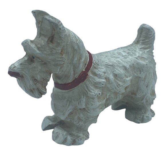 Vtg Burwood Scottish Terrier Dog Figurine White Red Collar Resin Composite - Picture 3 of 12